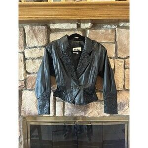 Vintage 80s/90s CHIA Black Leather Suede Jacket Women XS/S Whimsygoth Indie Vamp